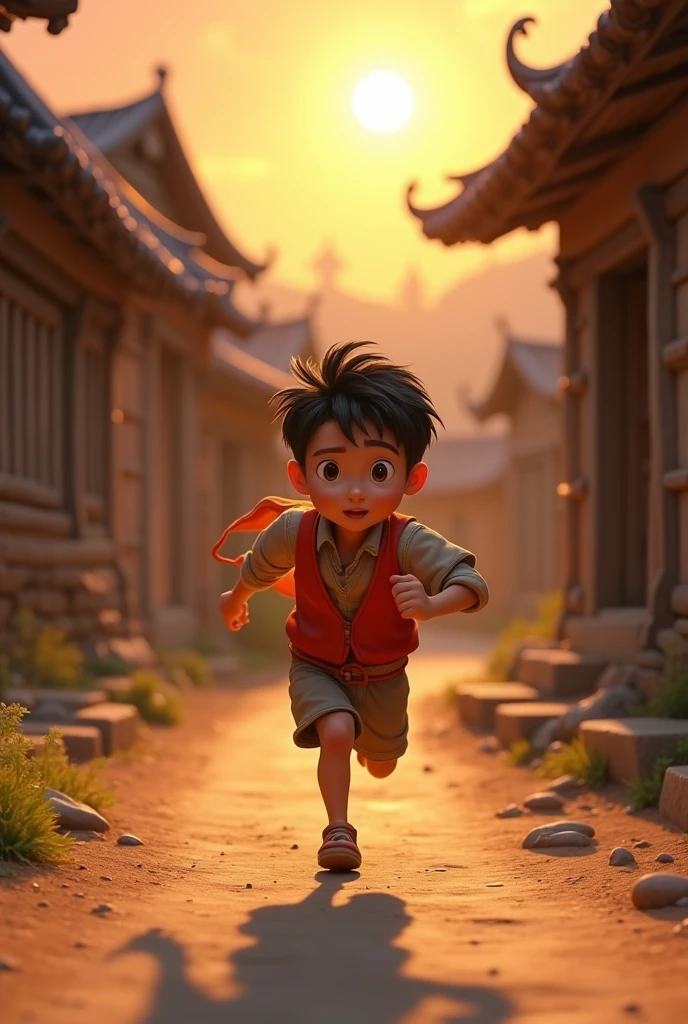 Young boy shouting in village