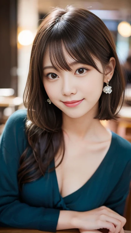 Looking at the camera、gazing at viewer、huge tit、cute smile face、((realphoto:1.5)),Photorealistic、Live action、cleavage of the breast、Thin fabric tank top、Photo from the knee up、Keep your back straight、up chest、erect through、(Surreal),  (High resolution), (8K), ((Extremely detailed)), (Best Illustration),(((Beautiful detailed round eyes))), (Sexy eyes),(Sexy smile), (Best Quality),  (masutepiece), (Detailed face), Solo, long curly brown hair,1.1, (Super detailed lip lawn eyelid body)