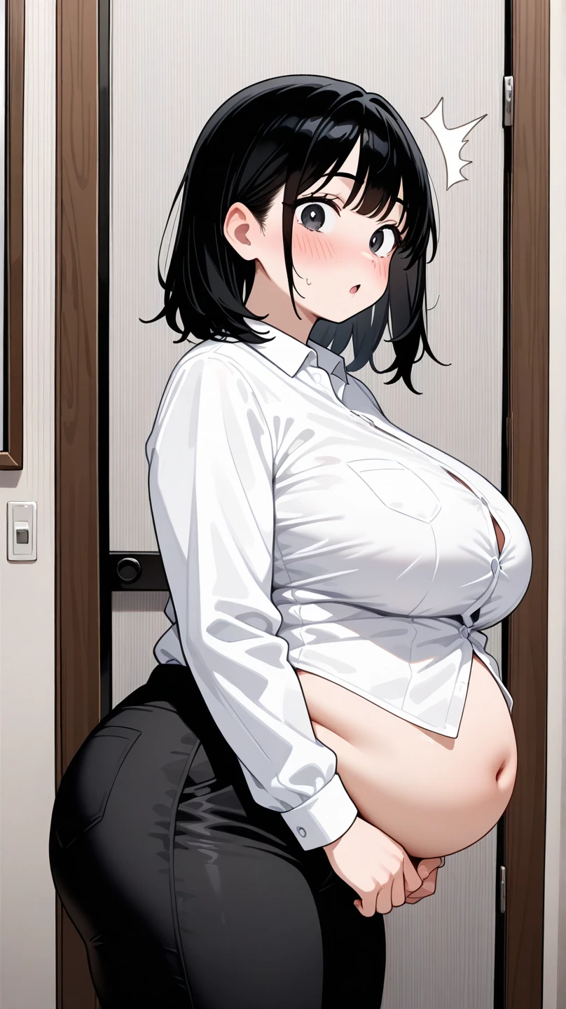 Anime woman in a striped shirt, school teacher, black and white manga page, black and white manga style, black and white manga comic, black and white manga, black and white manga panel, manga page, doujin, manga scans, in style of manga, detailed manga style, manga illustration, xray inside woman, by Hi_mekuriguri, twitter artist hi_mekuriguri,1girl, 1boy, indoors, sex scene, dick in pussy, uterus, pleading expression, tears, facing viewer, wide hips, large breasts, nipples, perky breasts, inside view of vagina, cervix, short hair, weird proportions, thigh gap, pencil skirt, mini skirt, cowgirl sex position, sex