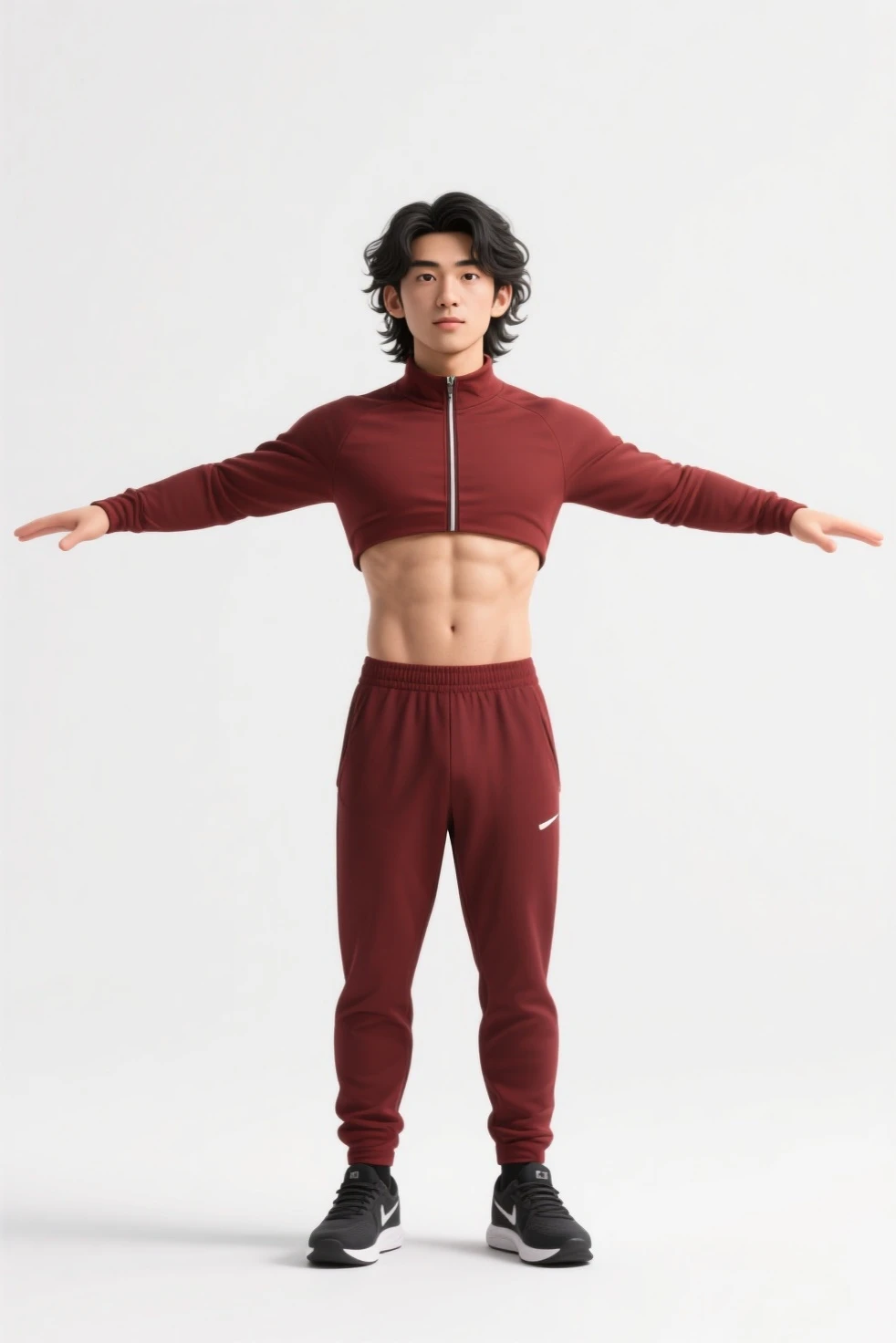 there is a man taking a picture of himself in a wrestling suit, open v chest clothes, wearing leotard, wearing tight suit, no shirt under the vest, wearing track and field suit, in spandex suit, wearing white leotard, smooth white tight clothes suit, lycra costume, wearing tanktop, wearing a low cut tanktop, skintight suits