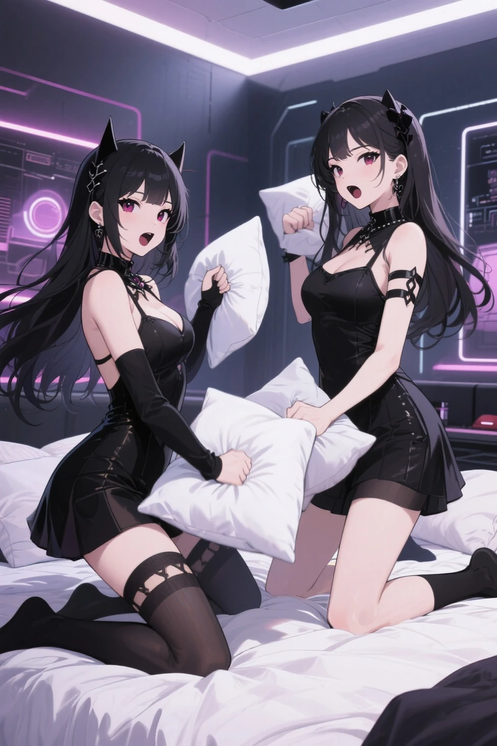 belladonna、Cat's ears、1girl in、solo、length hair、middlebreasts、A dark-haired、yellow eyes、A smile、is standing、dynamicposes、8K、masterpiece、top-quality、absurderes、perfect anatomia、cowboy shot、White shorts、Sleeveless High Neck White Crop Shirt、One Button Tail Black Vest、Black Low Heel Boots、Stockings with gradient from black to purpletop-quality、hight resolution, xxx, nsfw, sex, naked body sex, hentai, penetration, dildo masturbating