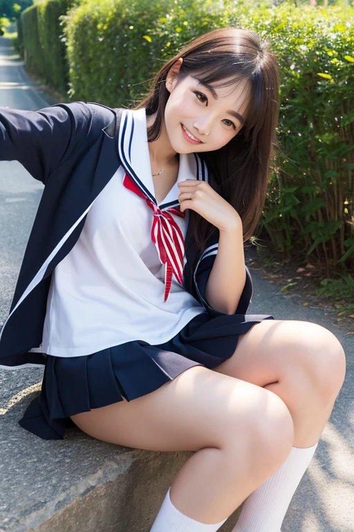NSFW,(Complete anatomy,highest quality, 8K), (1 Futanari High School Girls), (big breasts:1.3), realistic, High resolution, Whitening skin, (Highly detailed cute face,beautiful blue eyes), double eyelid, soft lighting, cinematic lighting, (blurred background:1.5), look straight at the viewer, ( bangs ), (full shot, from below:1.5), My butt went up, expose thighs, ((wind lift:1.2)), ((school uniform ,Plaid ribbon,white shirt,plaid pleated skirt)), (penis,Check out frilly panties:1.0), (blush,evil grin:1.5),blue sky,pedestrian crossing,School Area