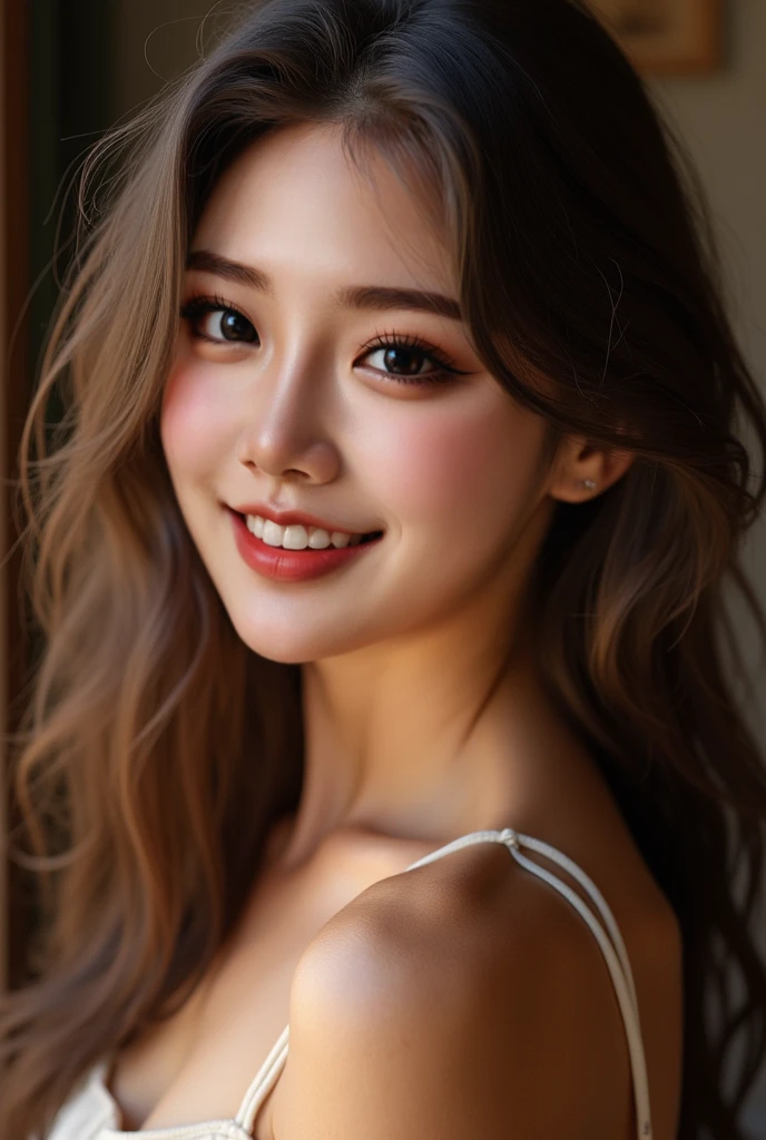 Ai of jennie of blackpink with long brown hain and exactly like jennie face and maroon long dress and full body pic and it should be full pic not zoom picshiny body and glossy lips and best eyes and eyes should be on the place with brown color but she should like exactly like jennie from blackpink and show all body head will be not cut and smile face