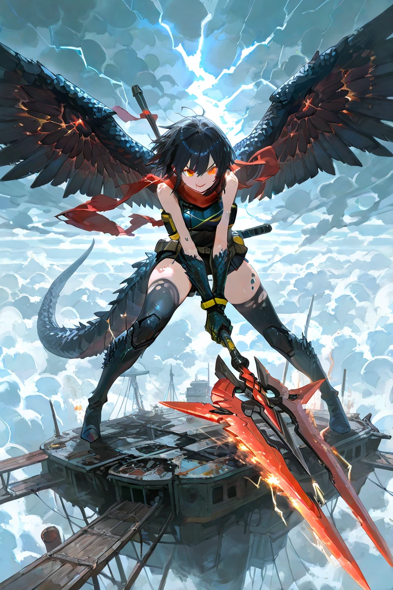 masterpiece, best quality, ultra-detailed, 1girl, topless, halo, landing wings, feathered wings, black wings, black feathers, mecha, (fusion mecha), mecha musume, wire, tube, pipe, mechanical parts, <lora:landing_wings:0.8>, <lora:fusion_mecha_lora01:1>, night, (red moon), <lora:JW:0.4>, <lora:Tool-DetailTweakerï¼ç»èè°æ´ï¼:0.05>,
