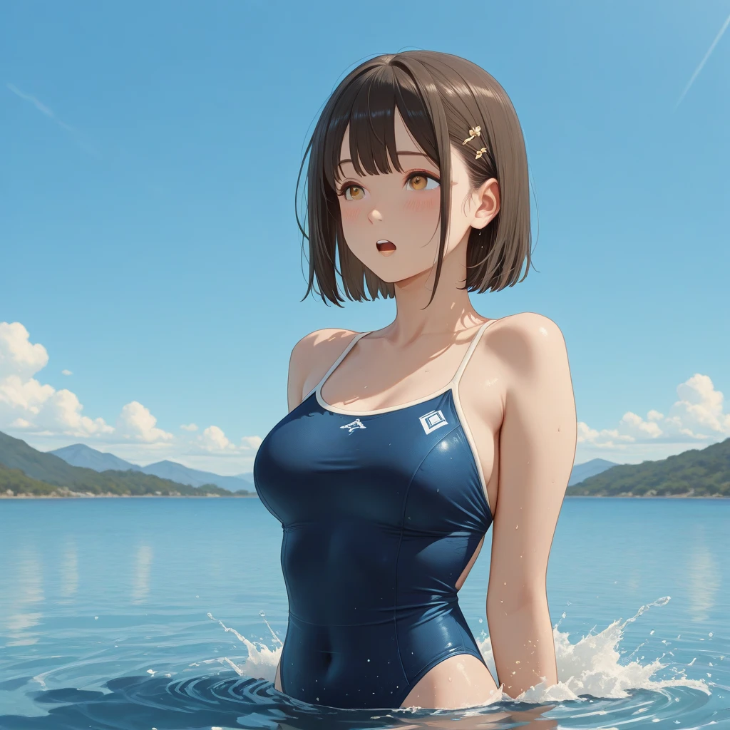 Tears of the Kingdom,Short hair Zelda,ultra cool,swim wears,Lateral face,photorealestic,k hd,Low saturation,High brightness,skin detailed,Hair texture,with a good figure。