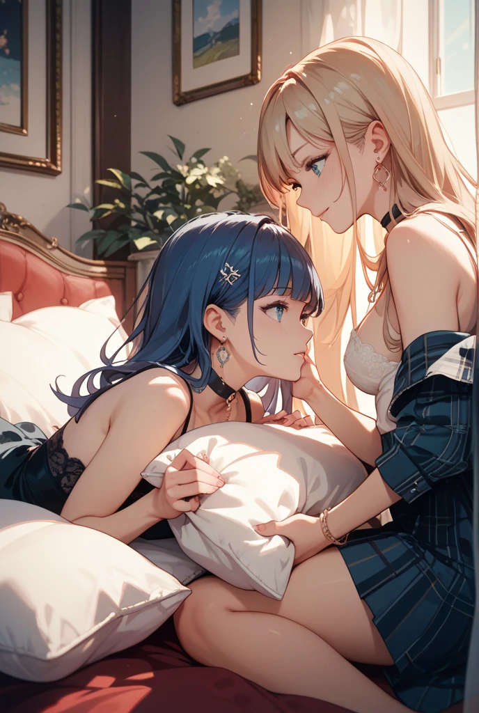 score_9, score_8_up, score_7_up, source_アニメ, highest quality, masterpiece, 1girl and 1boy, (1boy femnin, otokonoko, femboy, long hair), futa is male, futa is bigger, femdom, forced, uncensored, Crossdresser gives blowjob to futanari girl&#39;s penis