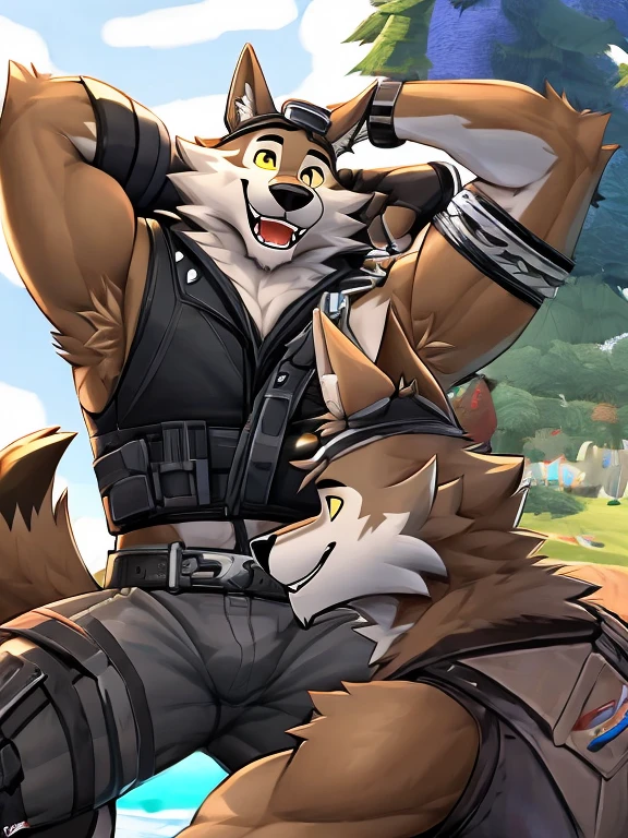 score_9,score_8_up,score_7_up, source_cartoon, source_furry, Furry shota, wolf, black hair, long spiky ponytail, blue eyes, detailed body fur, ((goggles, blue hawaiian shirt, open clothes, one shoulder off, canine penis)), fangs, clear grey body fur, detailed face, big eyebrows, detailed eyes, detailed body, detailed body fur, detailed hands, glistering body, shiny body, skinny, aeghao, tongue out, saliva, glowing blue eyes, from above, motion blur, duo, yaoi, forest, clear sky, werewolf with furry shota,