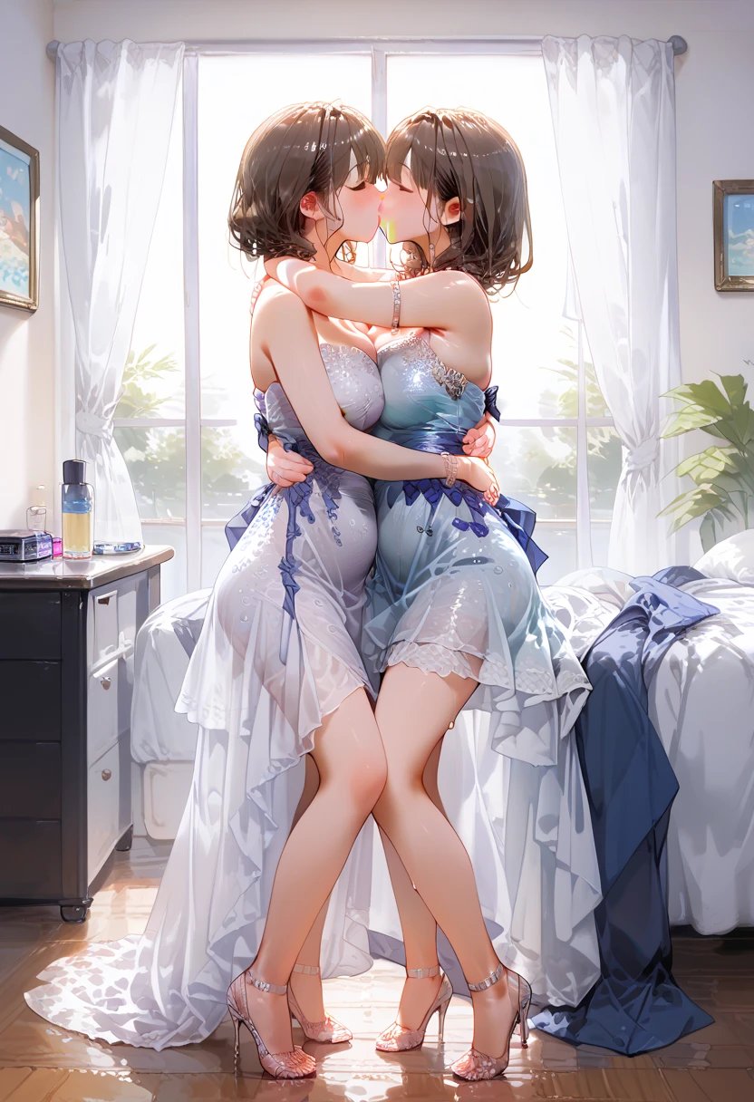 NSFW:1.9. ???? Anime drawings with vivid colors Nude:1.9. Missionary Sex:1.9 Lying Down:1.9. Open legs and put ????? into pussy:1.9 tall women:1.9 Veil, All lace, White wedding dress, Mini skirt, Big breasts, Sweat, ?????:1.9. Blushing cheeks: Daytime:1.3 On the bed, white sheets, short black hair, ponytail:1.9 Straight hair Hair tie Sweep bangs to the side:1.9. Slanted eyes, brown eyes, tall, strong-willed, beautiful