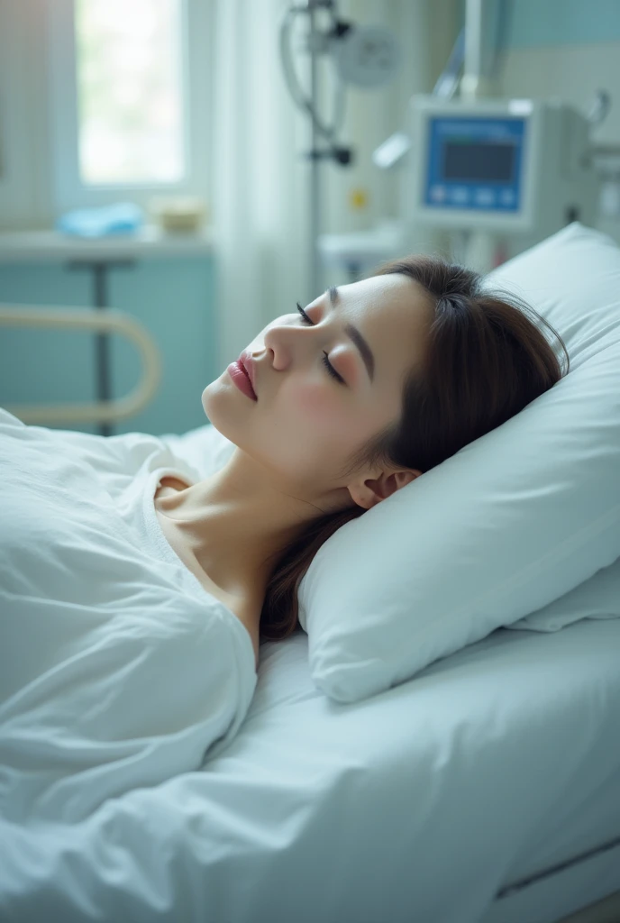 woman sleeping in a hospital bed, 