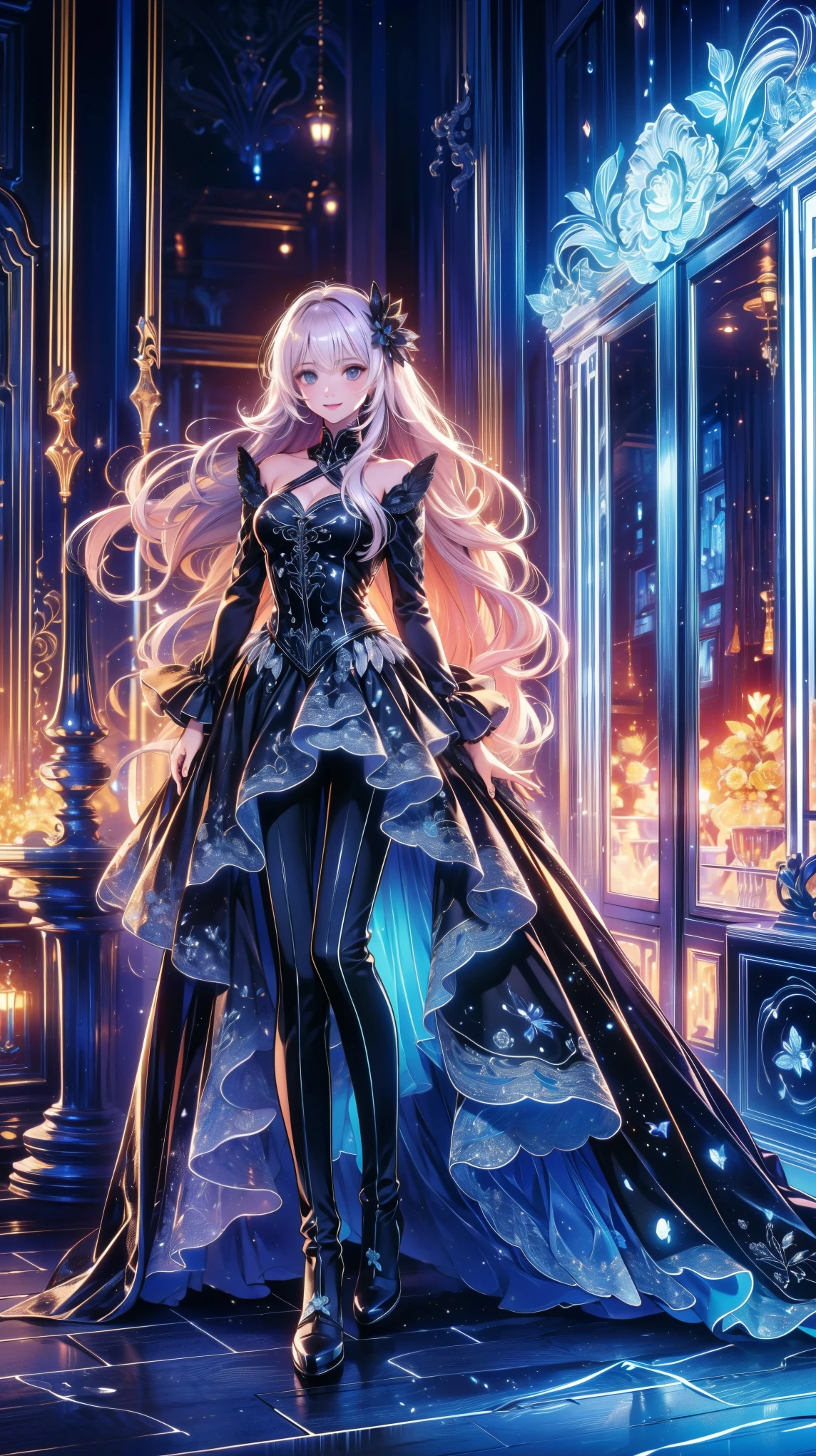 ( very detailed目, very detailed顔), ( realistic にสุดๆ, high resolution ), ( Top Quality :1.4), ( Top Quality ), portrait, 5, Midea, 1 girl ,score_9, score_8_ up, score_7_ up, score_6_ up, score_5_ up, score_4_ up, realistic skin texture that lasts deep into the middle of the night 、 Deep Night , RAW photos , ( realistic に, realistic :1.37), very detailed, Pro Pictures , (masterpiece:1.3, Top Quality , s uper high resolution, Ultramore ), ( realistic , photo realistic :1.4), beautiful illustrations , perfect lighting, anime style .( masterpiece : 1.2), ( very detailed: 1.2), ( very detailed CG: 1.2), ( high image quality : 1.2), (最 high image quality ), 8k, animated illustration , 、 beautiful girl 、とても cute天使、 pink gothic dress 、 cute、、smile、 long skirt、 Black Long Boots 、 grey pink pants ,Turquoise Eye, cute女性 ,street, Candy Store , sign,European Buildings,slate paved ,Rose flower,