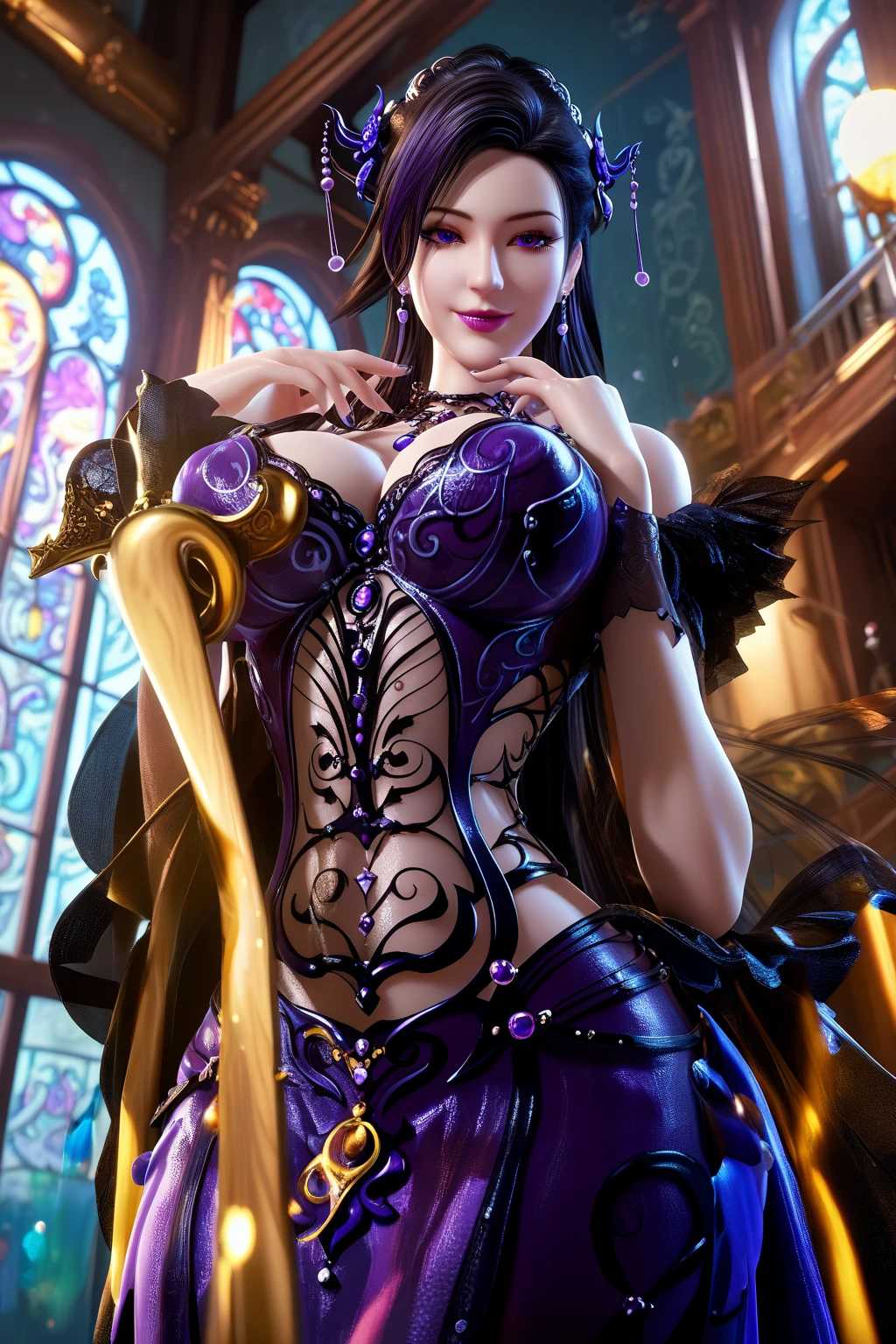 /imagine 
Dark Gothic Rock style, Bathed in cinematic lighting, Epic Masterpiece, 64K, ((Flawless Face)), Stunning Eyes, In dramatic lighting, a stunningly mysterious female figure, Pay attention to ((face details)) and ((body details)) and ((thighs)), it must be extremely beautiful and Flawless. Concept: Create a cinematic shot (Details: cute gothic girl, disco dance floor, githic styled room)
(Quality: Intricate, Highly detailed, Octane Render, Master Piece, 16k, extremely detailed)
(Concept: a cute and stylish gothic girl, equal Natassia Malthe, dances to the musik, removed from everyday life, skillful dance movements with her dark hair and purple eyes merging with the opulent dance temple.)
(Face: Reflective, Elegant, Dreamy, Thoughtfull, alluring)
(Clothing: stylish gothic punk, fashion steampunk, piercings, demonic Tattoos)
(Background: gothic dance temple, discolight, trance atmosphere, enlighted, Shadows)
(Lighting: dark waving, silver sparkling, mystical, backlight)
(Art by: Luis Royo)