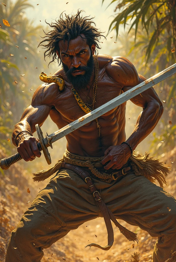 Traditional African spear in action