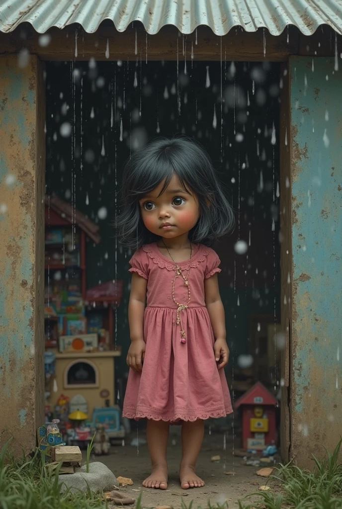 An Indian girl going to school in the rain