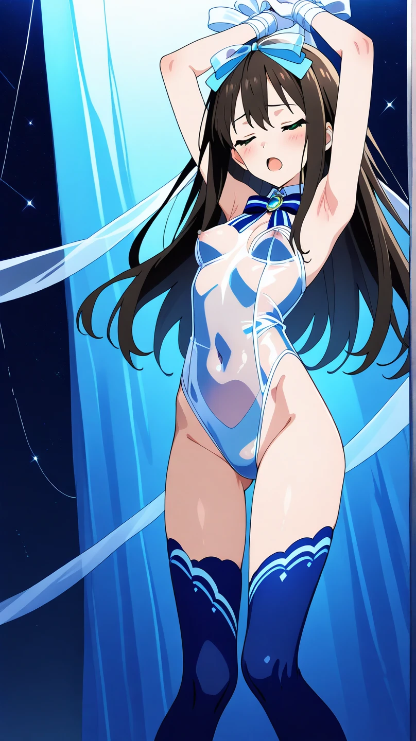 (masterpiece、top-quality:1.5、a high chroma:1.5、ultra-detailliert、high-resolution illustrations:1.5、Ultra-high-definition CG、8k size wallpaper、offcial art)、(virgin killer sweater )、 Medium chest,Cowboy Shot、girl, cloud, Colorful, masutepiece, galaxies background