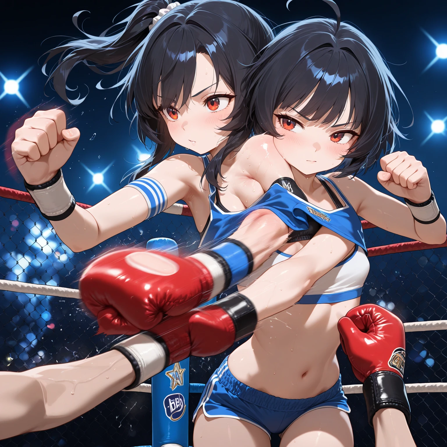 Four 11-year-old girls、During a boxing match、Nipples、Pubic hair is visible、Painful expression、Detained、Sweat、Peeing