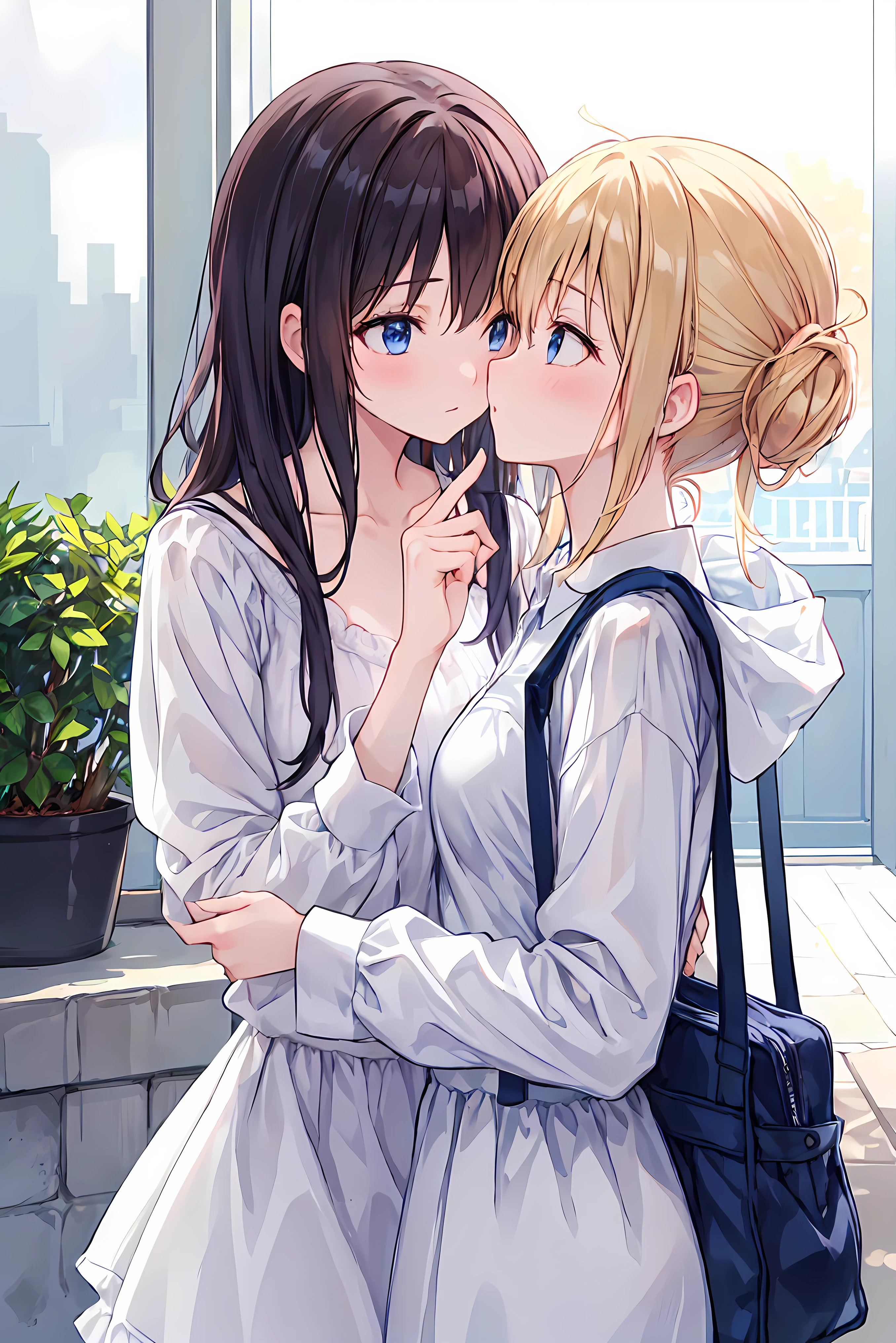  Couple in their 20s、 male1名, woman1 name、 maleと女性の両方のための軽い服装、kissing、shiny atmosphere、Woman（brown hairの中長）close ~ eye、Sweet Sigh、 male（black shorthair、Place your right hand on the woman&#39;s cheek）tightly close your eye、Along with the background（Room、Put your hands on the couch）、Late Night、 dark、anatomically accurate hands and feet、 Girls Are Slightly Skinny 、underwear visible、brown hair，Shortcut，unkempt hair，Short braided hair，Neat，Slender beauty， correct posture，small breasted，Beautiful Legs，魅惑的なグレーブルーのeyeは星のように輝いている，垂れeye，vibrant colors,美しいeye,A delicate smile,Textured Skin,best quality, gentle and beautiful woman ,Anime Style､