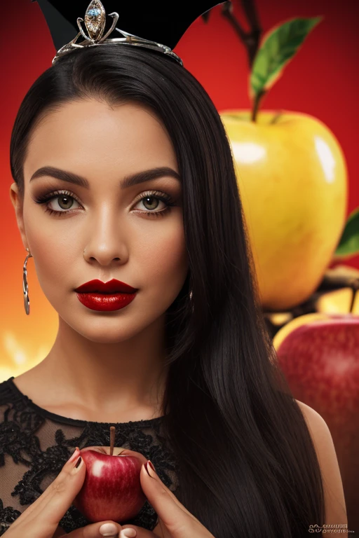 high quality, 8K Ultra HD, dark-tanned, Highly detailed beautiful woman, 40 year old inside an apple made of transparent crystal, by yukisakura, high detailed,