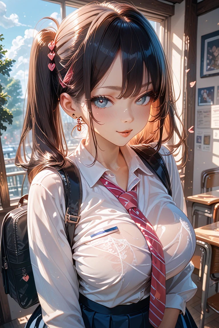 Colorful company clothes Miniskirt multicolor work Thin sheer 22-year-old woman college Clothes are sheer Sheer Employee ID card on chest