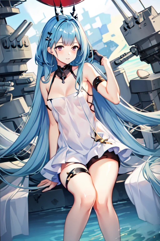 sfw,(hyper extreme detailed),(masterpeace),(hyper extreme),(photorealistic),CG,1girl,outdoors, <lora:Katsuragi:1>Katsuragi,black hair, twintails, long hair,Emerald green eyes,horns,earrings,blue dress, miniskirt,white armguards, white thighhighs, geta,