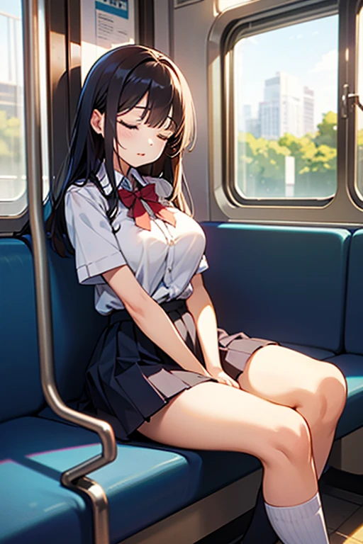 "(masterpiece, High resolution, Ultra High resolution, 4k) brown hair, sae skirt, emphasize the thighs, white thighs, soft thighs, shiny thighs, Sitting on the train, facing angle, (bottom corner), Sitting on the train seat, sitting in front, camera zooms in between crotches, My feet are on the floor of the train, whole body, Looking down and sleepy, Watch only the viewer,"  highest quality, 超High resolution, (realistic: 1.4),, High resolution, detailed, RAW photo, Shapuri, Nikon D850 Film Stock Photo by Lee Jefferies 4 Kodak Portra 400 Camera F1.6 Lenses Rich Colors Hyperrealistic Animation Textures Dramatic Lighting Unreal Engine Art Station cinestir 800 Trends,open legs、white panties