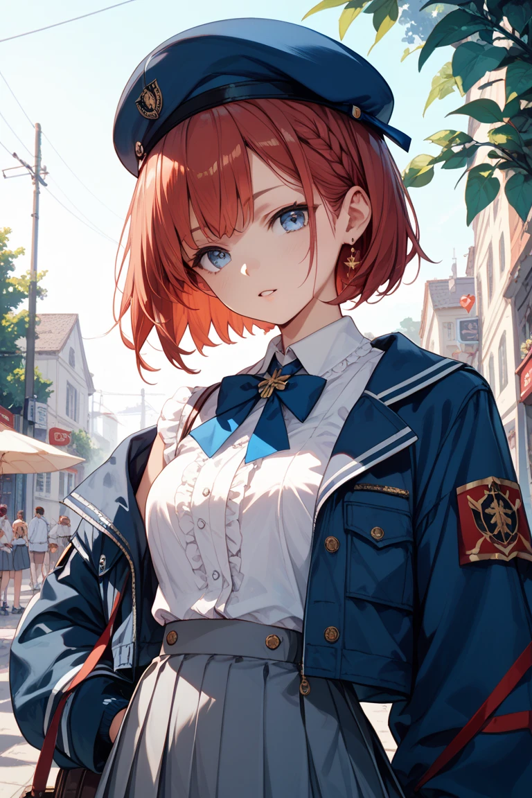 Ryugu Rena, Rena Ryuuguu, Orange Hair, short hair, Hair Blue Eyes, smile, There are still blood stains on the wall,spooky, Dead Eyes,A grinning man holding a Bloodstained knife in one hand.,Bloodstained beret,Bloodstained,Drops of blood,There was blood splattered all over the room..,spooky笑い, Dead Eyes,Psychopath horror,Bloodstained clothes,Drops of blood,spooky,murder scene, Serial killer, bathed in blood,Clothes with blood on them,Bloodstained black suit jacket, Bloodstained collared jacket,Blood stained white dress shirt, Shirt with blood on the collar, Neckline, button, strap, ID card on the neck, Bloodstained black pencil skirt,Bloodstained black pantyhose, Looking at the audience, Big Breasts,holding a Bloodstained knife grip,
break looking at viewer,
break indoors, office,
break (masterpiece:1.2), Highest quality, High resolution, unity 8k wallpaper, (shape:0.8), (Fine and beautiful eyes:1.6), Highly detailed face, Perfect lighting, Highly detailed CG, (Perfect hands, Perfect Anatomy),