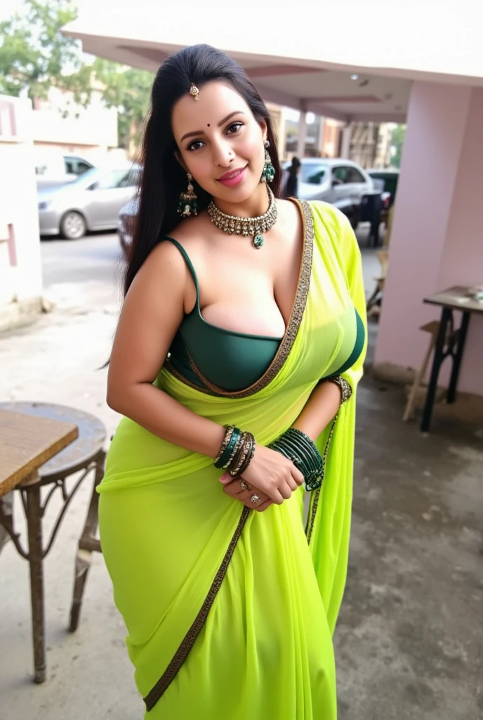 a mature (most beautiful lady(voluptuous) pretty face) lady(beautiful breasts(very saggy:1.5), (voluptuous:0.3)) wearing beautiful designer saree(deep cleavage, very beautiful), (), () (), () cleaning floor in village outside home. Very realistic skin, natural skin texture. Very beautiful face. She is giving sexy down blouse pose. Beautiful blouse designs, real life scene, Face details are realistic, most beautiful, pretty and delicately gorgeous. Her breasts have natural perfect shape. Background around her is visible enough.