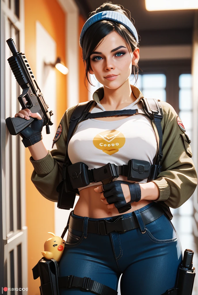 Tracer as a fast food worker, fast food restaurant, fast food counter, sexy fast food apron, sexy fast food uniform, midriff, cleavage, french fries, hamburger, cheeseburger, soda, milkshake, cashier, order taking, cooking, serving, smiling, friendly expression, dynamic pose, bright lighting, warm colors, photorealistic, (best quality,4k,8k,highres,masterpiece:1.2),ultra-detailed,(realistic,photorealistic,photo-realistic:1.37)