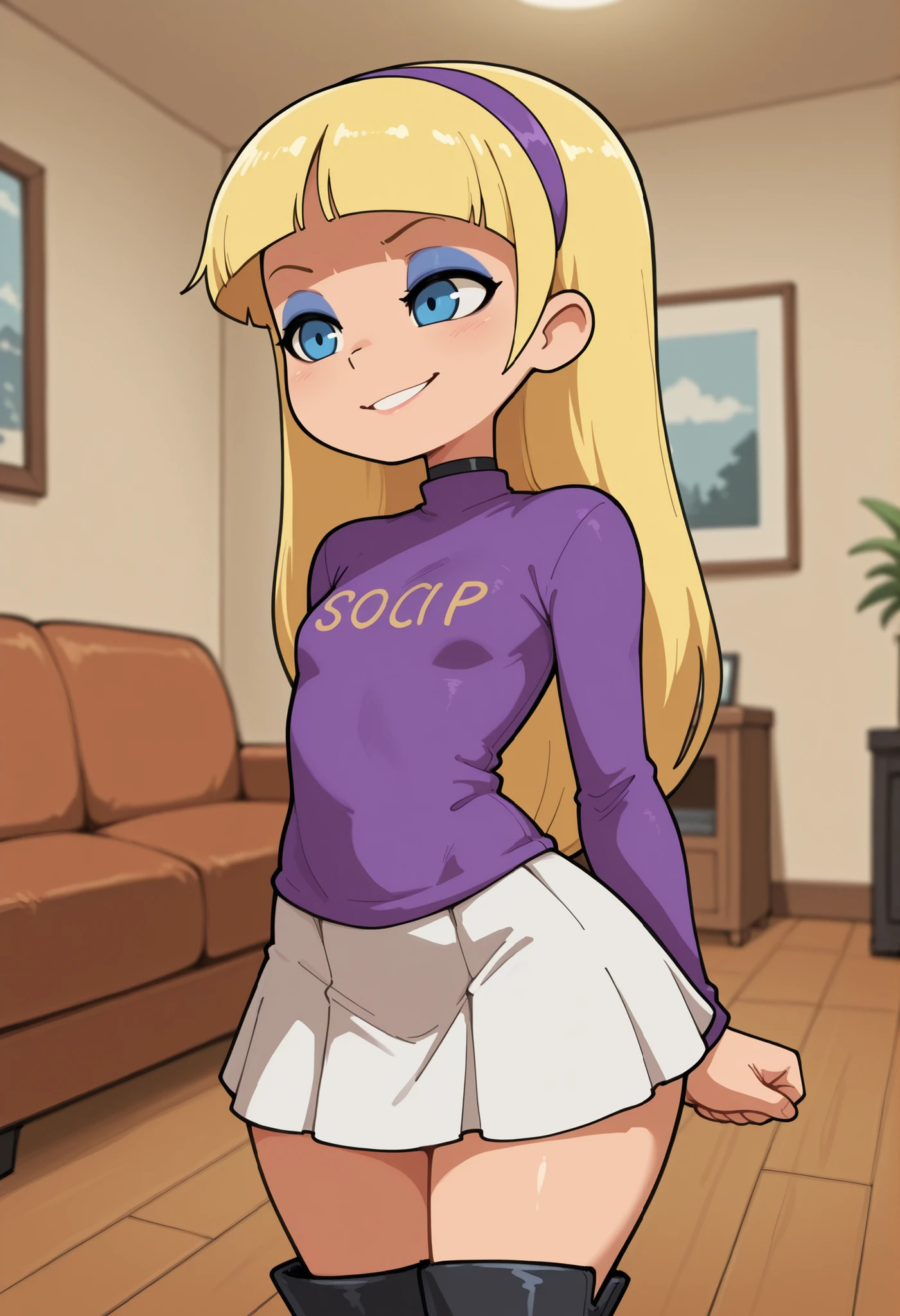 1girl, sexy 11yearold blonde cheerleader is in her underwear and is eating a Popsicle as she rides your dick. reverse cowgirl