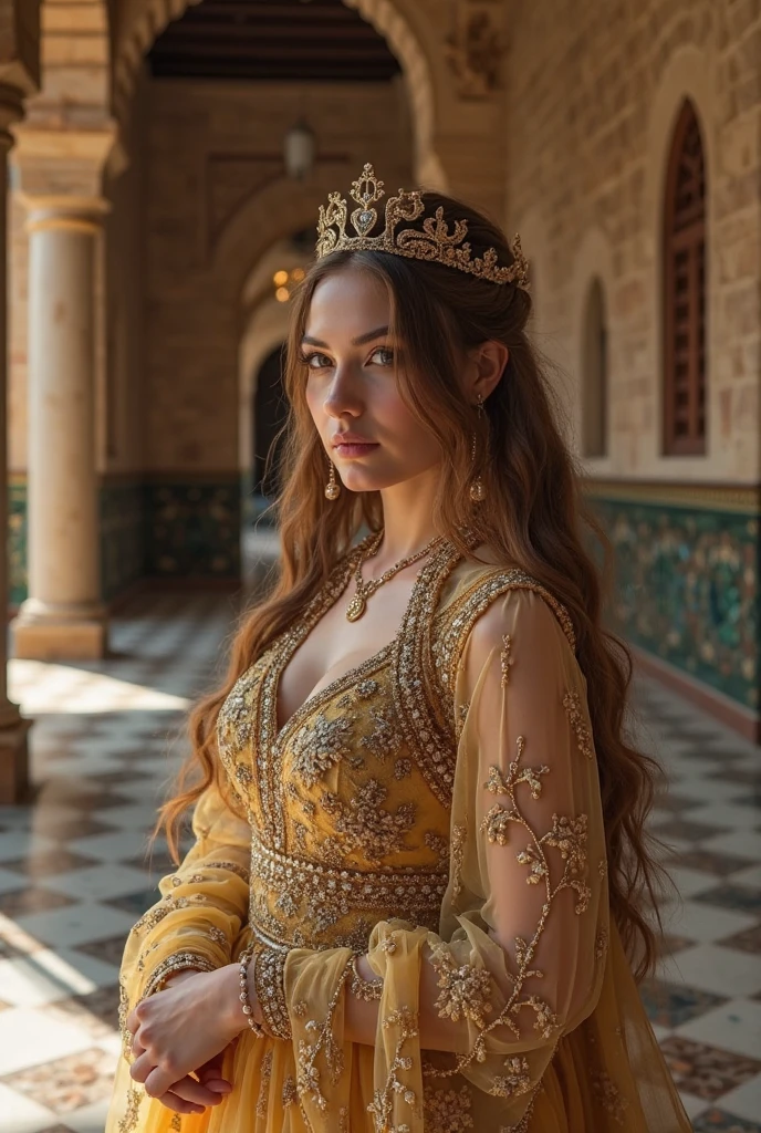 Perfect eyes and face, the princess of troya, wearing a princess suit from troya made from silk, detailed and magnificent jewelry, standing at colesseum, has an perfect skiny body and thin face, chooper gold curly hair, the sweting wet skin is thin like glass and shines brightly, realistic, 4k, 8k, masterpiece, high reality photos