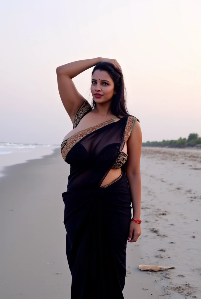a woman padded different bra and saree,big cheeks, curvy, hourglass figure, swooping breasts, deep cleavage, open arms, sexy armpits,big penis, nipples, ass, necklace, (cinematic:1.3), intricate details, (ArtStation:1.2),a woman in a tan dress sitting on the sand in the middle of the desert, covered in sand, standing in sand, on the sand, shot on iphone 1 3 pro max, in desert, indian girl with brown skin, in a desert, shot on iphone 1 3 pro, Lizzy Ansingh, sand color, laying on sand, in a scenic background, wearing ivory colour dress, during golden hour, at the desert, posing on a beach with the ocean, at beach at sunset, sandy colours, full body photoshoot, shot with iphone 1 0,