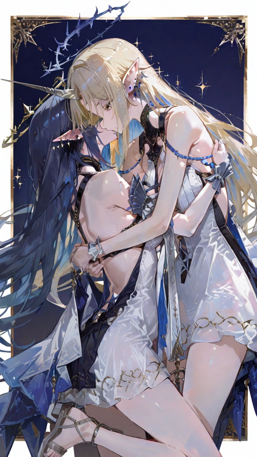 Very detailed、highest quality、Best image quality、masterpiece、8k、Sparkling Blue Eyes、Anime Face、A kind smile、Open Mouth、(Blonde waist-length hair:1.2)、(SFW Giant)、(Rear View:1.5)、Cowboy Shot、(Thong:1.5)、(Muscles of the whole body)、Horn、ckundies、(leaning forward:1.5)、(topless:1.5)