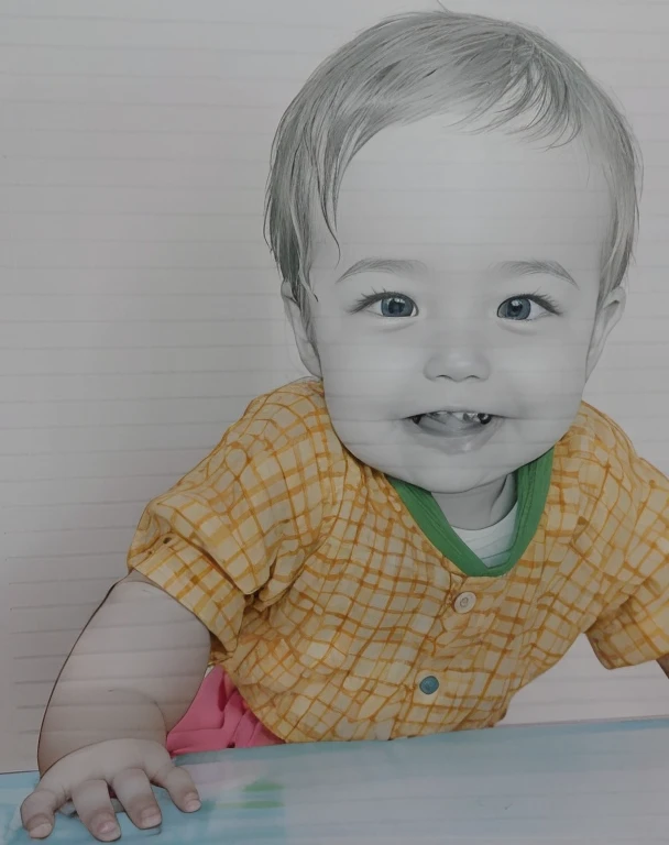 Realistic color photography style、Smiling emphasizes nasolabial folds. Make the chin a little thinner and accentuate the nasolabial folds.、I want it to look more like a color photograph..............。3 year old boy, Xu々To、Clearly visible、Emphasizes deep nasolabial folds from nose to mouth、Generate left and right dimples、Show me your beautiful smile.。Make your eyes look cute with double eyelids.Please make a live-action version。There is a lot of ketchup around the mouth、To-sai Sticking out your lower lip、A 3-year-old making a funny face while looking up。Make them laugh。More more more more、Remove the nozzle above the nose to create a clean image.。