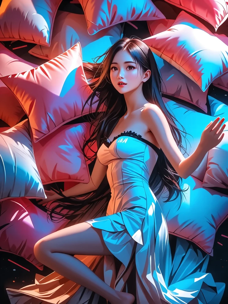 The woman was lying on the bed，opening legs，The reveal panties，Rub your chest with your hands，Be red in the face --auto