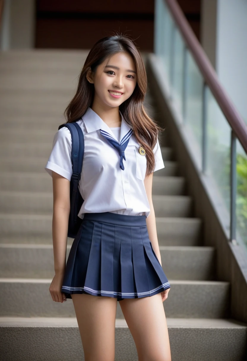 Move your center of gravity back, put your hands forward from both feet, put both feet in the circle of your hands, pretty embarrassing, no panties, thin legs, tight skirts, knees at 90 degrees, heels on the ground on, hands in front of my feet, hugging my legs, kneeling down, sidewalk, RAW photos, 8K, highest quality, ultra-high resolution, beautiful faces detailed, real human skin, gentle expressions, Front view, angle from below, long hair, realistic, photorealistic, cute, short skirt, squatting deep in the city, cute school girl, Japanese schoolgirl uniform, wearing Japanese school uniform, surreal high school girl, whole body,