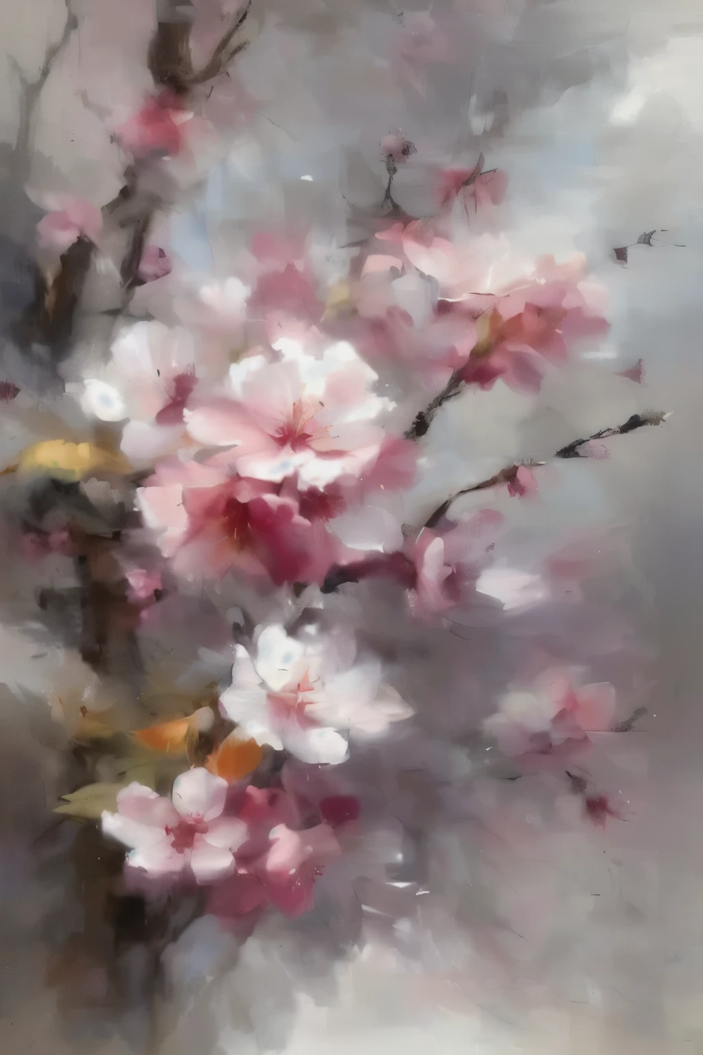 painting of a painting of a branch of a cherry tree, realistic flowers oil painting, by Wu Li, by Liang Kai, by Ma Wan, by Wen Boren, by Yao Tingmei, by Gao Qipei, by Ma Shi, by Yang J, by Liao Chi-chun, by Shen Shichong, by Pu Hua, by Gao Fenghan