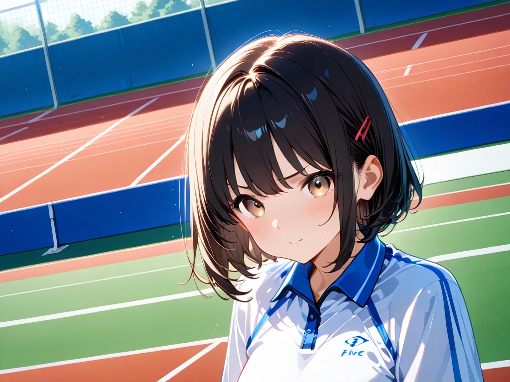 (Photo drawing), (8K, Practical, original photo, best quality: 1.4), Japanese, Pretty Face, (Lifelike face), (short hair:1.3), (baby face,Lovely系,Two adorable 14 year old girls), (二人のBeautiful Japanese Girl, classmate, Landscape and Innocence,Lovely) 、Couple focus、Stand side by side、Practical eyes, beautiful eyes, (Genuine Leather), Beautiful skin, 超high resolution, 超Practical, high resolution, Beautiful Japanese Girl、18 years old、Smile、Young face、Delicate body、Big Ass、Huge breasts、Thin waist、Thin legs、Thighs Thighs、running、(Athletic field、Athletic field:1.5)、Athletic field、(Huge breasts:1.2)、troubled face、dark clouds,Gray sky,rain