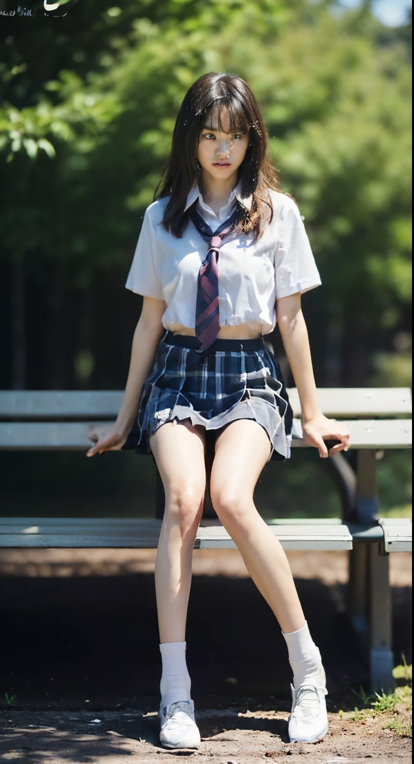 very cute and beautiful girl,(highly detailed beautiful face),
(smile:1.2),white blouse,ribbon,pleated plaid mini skirt,
sitting on bench,spread legs,(white panties),looking at viewer,black hair,
flower garden,stone stairs,shrubbery,
(best quality,masterpiece:1.2),absurdres,highres,ultra-detailed,extremely detailed,32k,8k resolution,
intricate details,cinematic scene,detailed background,solo,dynamic angle,
hair fluttering in the wind,beautiful detailed sky,