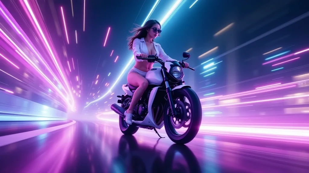 Seule dans la nuit prospérité sexy avec des forme enorme qui porte un casque avec la visière nue  sur une moto sportive noir qui porte le numéro 46 blanc (Yamaha yzf-r1) (image 8k ou plus) la moto n'a pas de plaque d'immatriculation. 