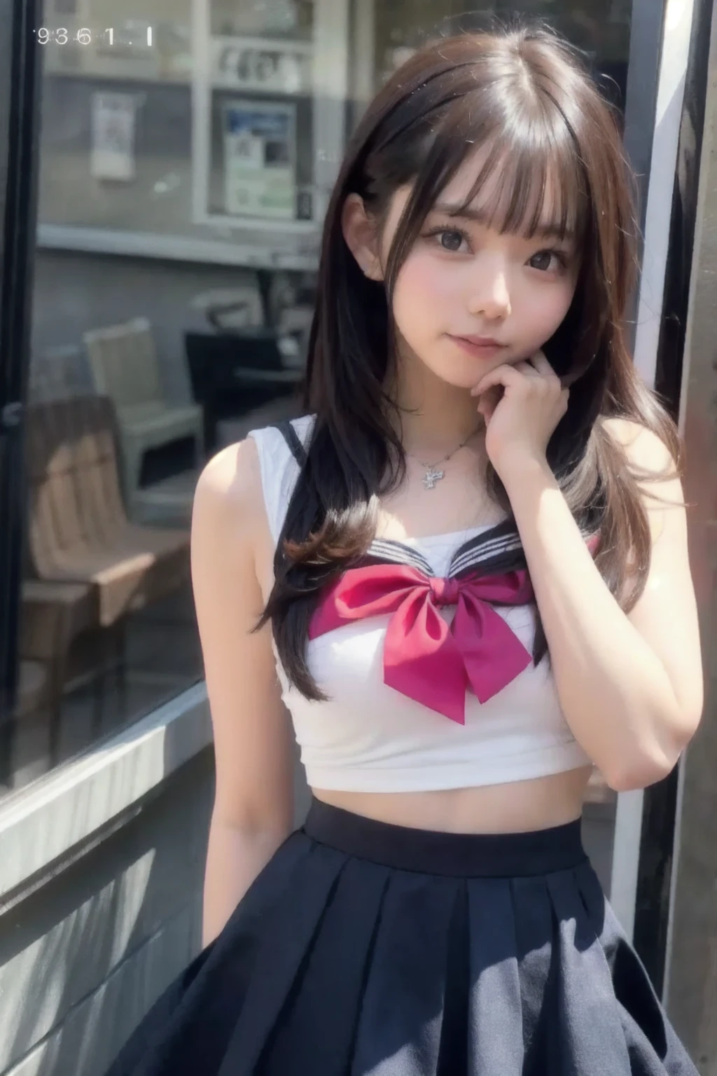 (32K, RAW photo, best quality, mastery:1.3),(realistic,photo-realistic:1.37),(night),(looking viewer:1.331),(pink silver hair),posing,Tokyo street,nightcityscape,Cyberpunk City ,softlighting,1girl,Extremely beautiful face,put down hands,smiled,(Short-sleeved JK_shirt),JK_style,(Navy JK_skirt),mix4,Messy Hair,Light makeup,Prostitute,A young, slim, beautiful girl,Beautiful nipples,(Flat Chest),poor,Loose woman,