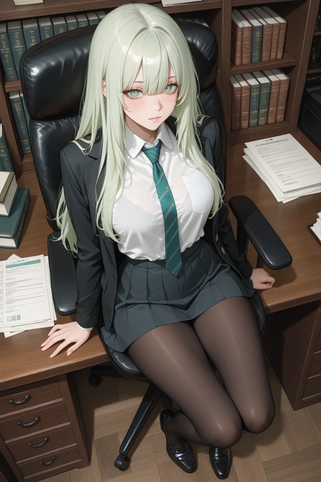 A woman in a white shirt and green skirt sitting on the sofa, white shirt and green skirt, shirt, office clothes, white shirt, very charming and beautiful, elegant outfit, elegant casual clothes, smooth white tight suit suit, business casual clothes, fine white shirt, overalls, elegant clothes, white shirt