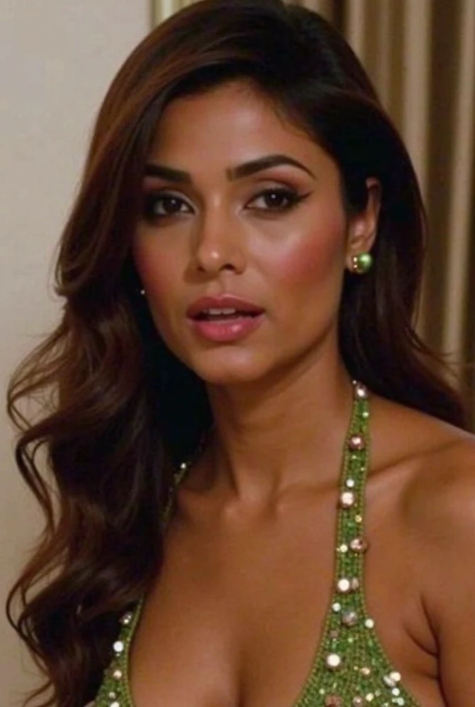 Hot young girl with model appearance looks like Salma Hayek in a purple bikini, is looking at the camera, tanned Mexican woman, in full height, Hands Behind Your Back, pouty lips, good tits, boobs falling out of the bikini, GTA 5 style, stands on the street from GTA 5, against the background of the building from GTA 5, Old green car on the background of GTA 5, Passionate gaze, hot weather, Moisture of calf, Hot summer,  Rich photo, 4K, 真实感, GTA 5