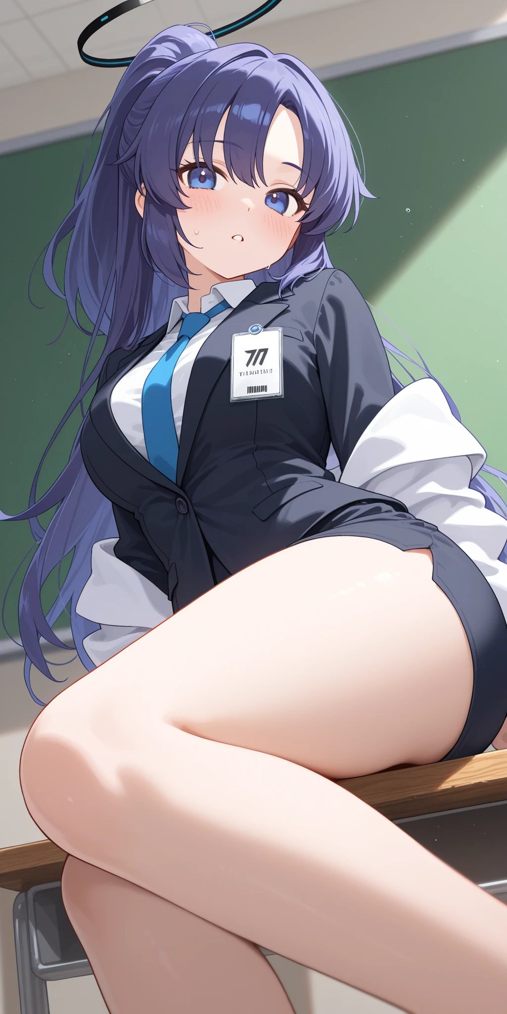 One female、Silver Hair Medium Hair、Huge 、Beautiful feet、enamel purple Tight Skirt、policewoman Pale pink blouse Navy blue tie、policewoman Pink hat、ring earrings、fishnet tights、Red High Heels、Side pussy、Squat、Interrogation room machine folding chair