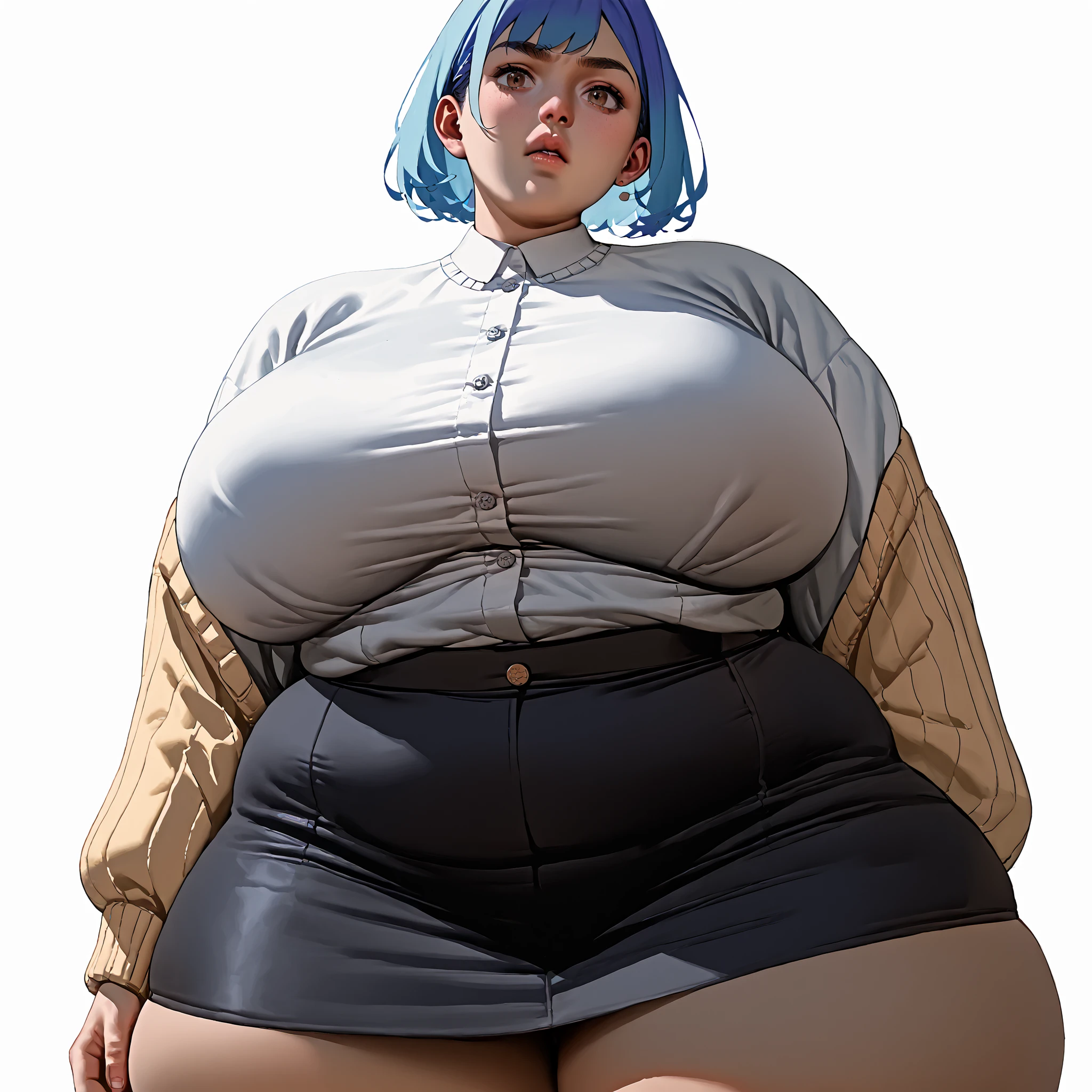 3DMM, standing on the ground, bodyvenus, scenery depth, master piece, (realistic:1.5), estilo de desenho animado realista, ROUND EYES, BIG HEAD, ShortstackBT, SAGGING BREASTS!!, 1 mini MILF again, rosto redondo, (POV: you are in a convenience store when a mini milf student girl approaches and starts looking in the same section and she picks up something that you were also interested in), (cabelo sedoso, cabelo brilhoso), magrela, pestle waist, fino e grosso, [parte superior do corpo (tiny) (magrelo:1.0)!, seios cheios, HUGE BREAST,  wife dress nsfw Atochado!! , [tiny waist:2.0]!, (parte inferior do corpo (MAIOR:1.0) (bunda enorme) (quadril enorme:1.5) (COXAS GROSSAS:1.5) ), postura relaxada, lust, pele macia, In a romantic scene with natural lighting in a quiet, cozy setting, Unreal engine, sharp focus, Melhor qualidade, High definition, ultradetalhado, luz e sombra, ambient lighting, texturizada, post production, post-editing, detalhes intrincados, Anime realista, mini  girl, boa forma, CORADA, thick FLESH lips, mini GIRL anime milf as naughty, Dynamic Pose, best angle, footwear, Trees, realistic detailed scenery, Felicidade e alegria