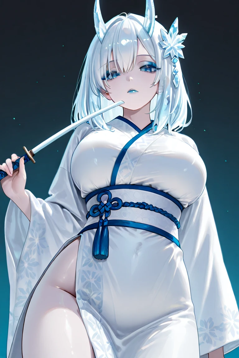 ((high quality、masterpiece、detailed、Normal body、5This finger))、Beautiful Girl Swordsman((Bust: 87cm、Holding a Japanese sword in his right hand:、Hold the sheath in your left hand、Silver Hair、Mystical Eyes))、Black Robe、White Skirt:1.2、moonlight、wielding a Japanese sword、Sword Drawing Technique、yes、Japan Pulling the sword out of its sheath、Feminization:1.7、Camel Toe、Giant tit、Nipple Puffs、Cleavage、Plump、Super big breasts、Super big butt
