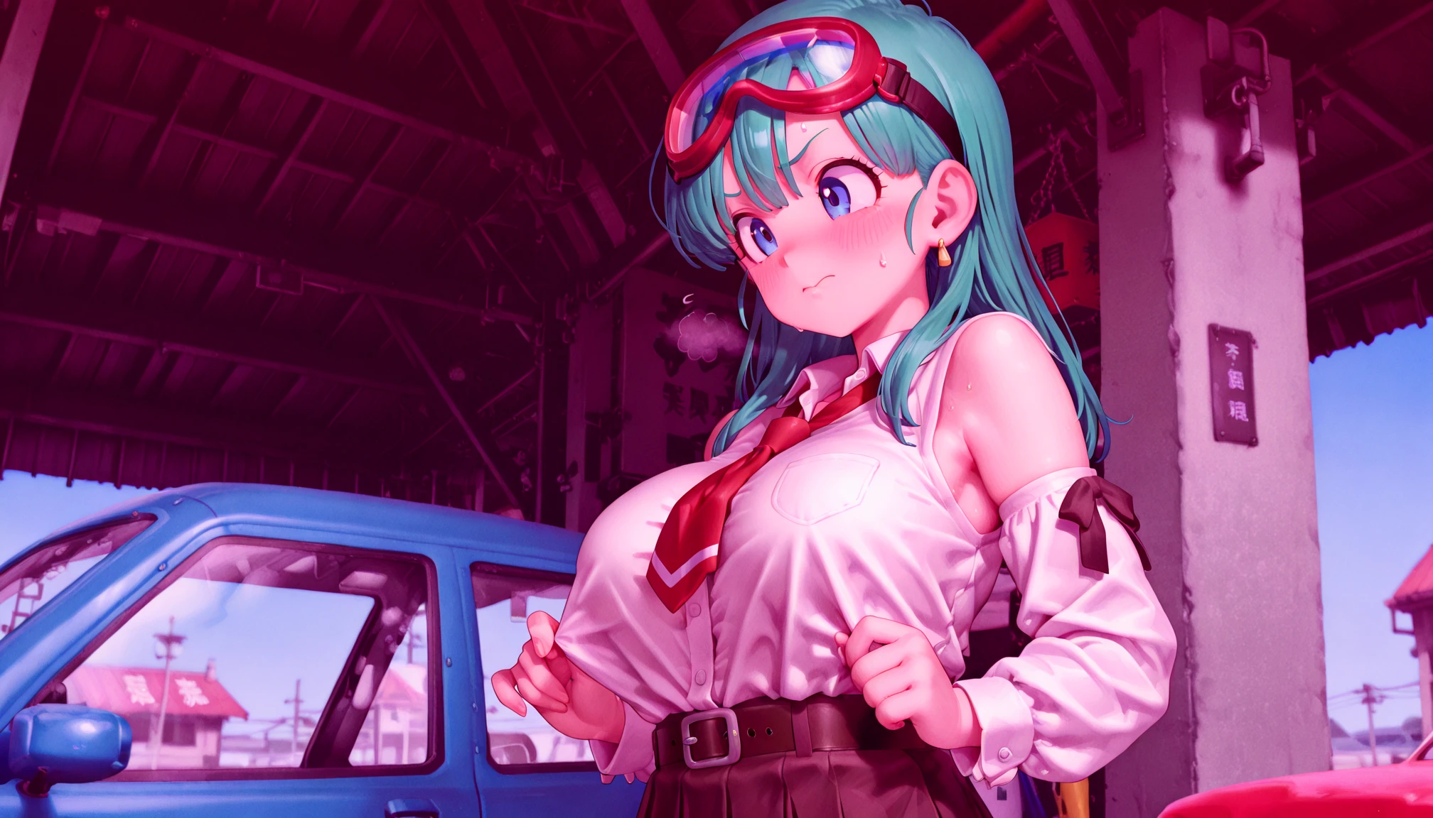 (perfect body),highest quality,16k、Masseter muscle part、((NSFW))、(((blush)))、((((embarrassing))))、A sloppy smile、Treefe○lumes、parted bangs、(blue eyes),((dark blue hair)),(Sweat)、(big ass)、normal chest、swollen nipples、((thick thighs))、((White bodysuit))、((legs spread))、Floating in the air、both armpits、(In town)、((red armor))、((light blue armor))、((gridman))