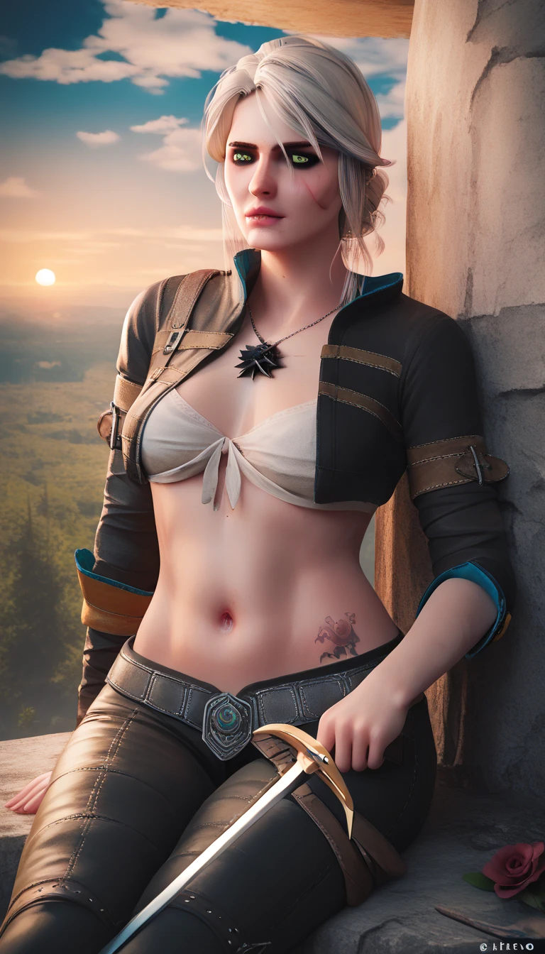 A beautiful red haired woman (Gwen Stacey:Tracer:Bulma:Rebecca Chambers), 1girl, close-up, high detail face, aztec, mayan armor, jade head and neck jewelry, body tattoos, short hair, long tribal dress, wolf fur, ceremonial cape, tribal corset, mayan jungle, jade amulets, tribal piercings and tattoos, white tribal top, green eyes, shy smile, freckles, beautiful girl, large breasts, thigh high boots, ultra detailed, realistic, photo-realistic, masterpiece, ultra-high-definition, garter belt