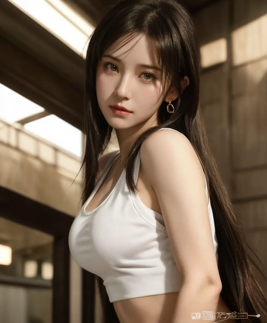 8K, Top Quality, Intricate Details, Ultra Detail, Ultra High Resolution, Masterpiece, close up shot, (full body: 1.1), Slender, Smile, (Makeup: 0.4), (), (Fluffy Eyes: 1.21), ((bangs)), 1girl, solo, 1 girl, (((red eyes, black hair, bangs, long hair)), ((Tifa,Tifa・lockhart,Final Fantasy 7,FF7,l)), close up shot, , ((tall)), (((fit body))), (((slim face))), sharp face, ((dress)) , (detailed face), sharp face, small lips, ( bartender ),
((, )), , ((,)), detailed face, detailed breast, large breast, huge breast, (( )), detail ass, Narrow Waist, Skinny, tall , 175 cm tall, Muscular, Navel, Exposed Abdomen, Pointed Chest,, Beautiful girl with accentuated slender abs: 1.4, Six Pack Abs: 1.4,, Perfect Body, detail leg, (( dark background)), black background,