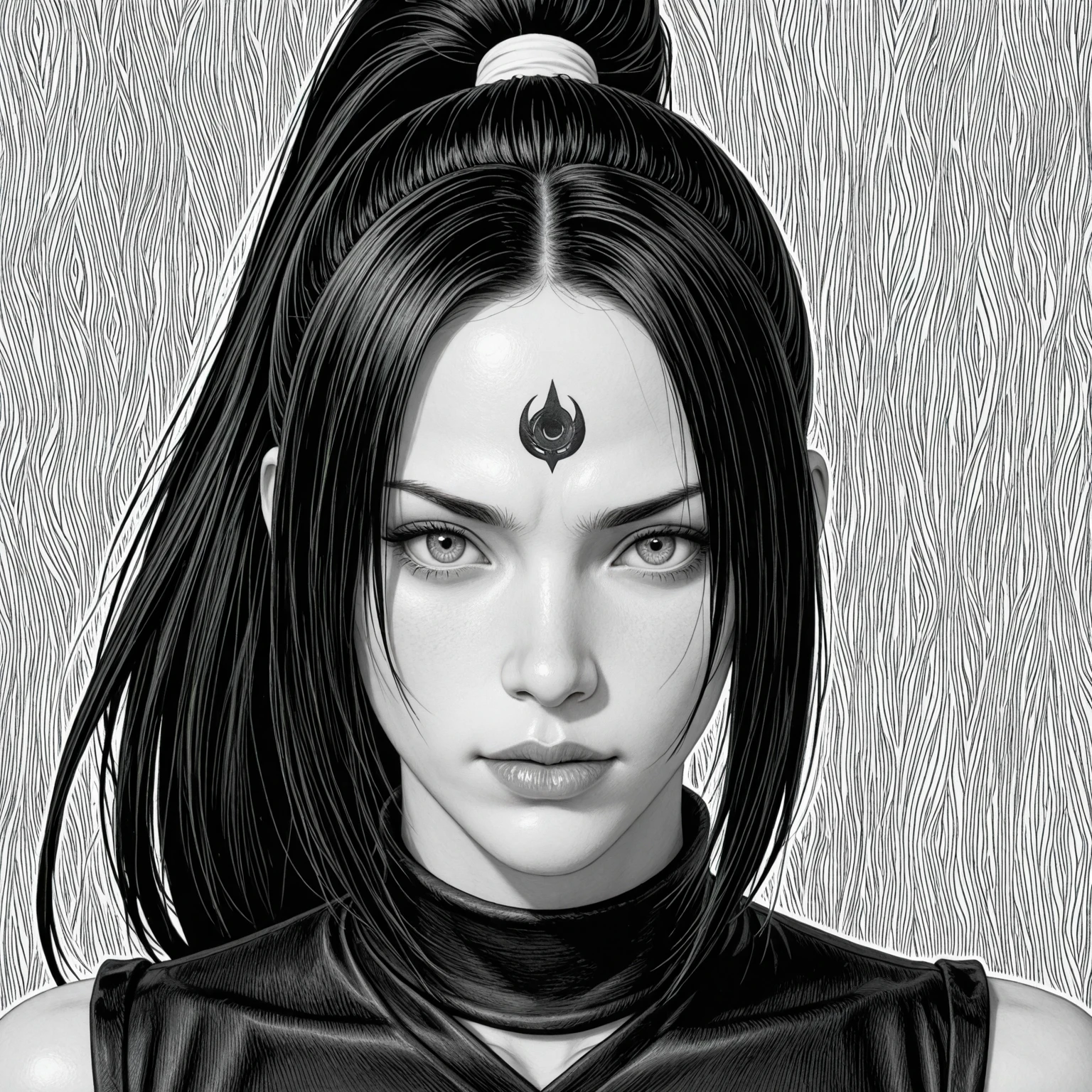 (comic style), (line art:1.5), (((1girl:1.3))), ((black and white)), hanfu, ((Adult model Jennifer Lopez)) as geisha, ((zen)), (masterpiece, top quality, best quality), extreme detailed background, good composition, good anatomy, perfect lighting, good shading, zen calligraphy, (realistic:1.3),