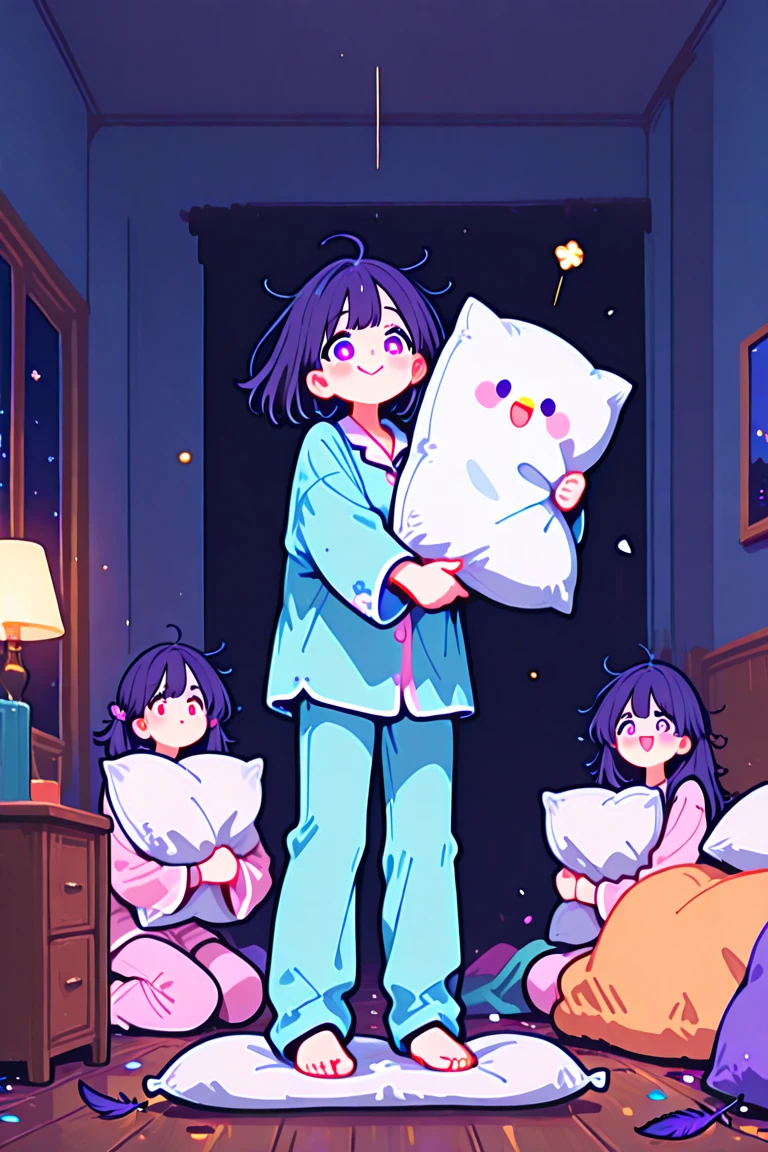 4-panel comic style, cute baby, waking up, eating, playing video games, going to bed, poorly drawn manga-style images, colorful patchwork of contrast magic