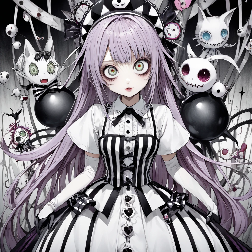 arafed woman with a strange headdress holding a crystal ball, psychedelic manga, black and white manga style, grimes - book 1 album cover, digital art from danganronpa, by Kamagurka, psychedelic lsd manga, intricate ornate anime cgi style, eerie art style, digital manga art, jellyfish priestess, art deco shaman
